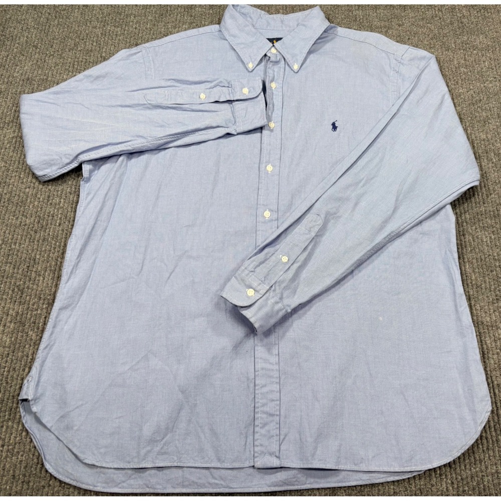 Polo Ralph Lauren Mens Blue White Micro Check Button Down Shirt 17.5 44 L XL